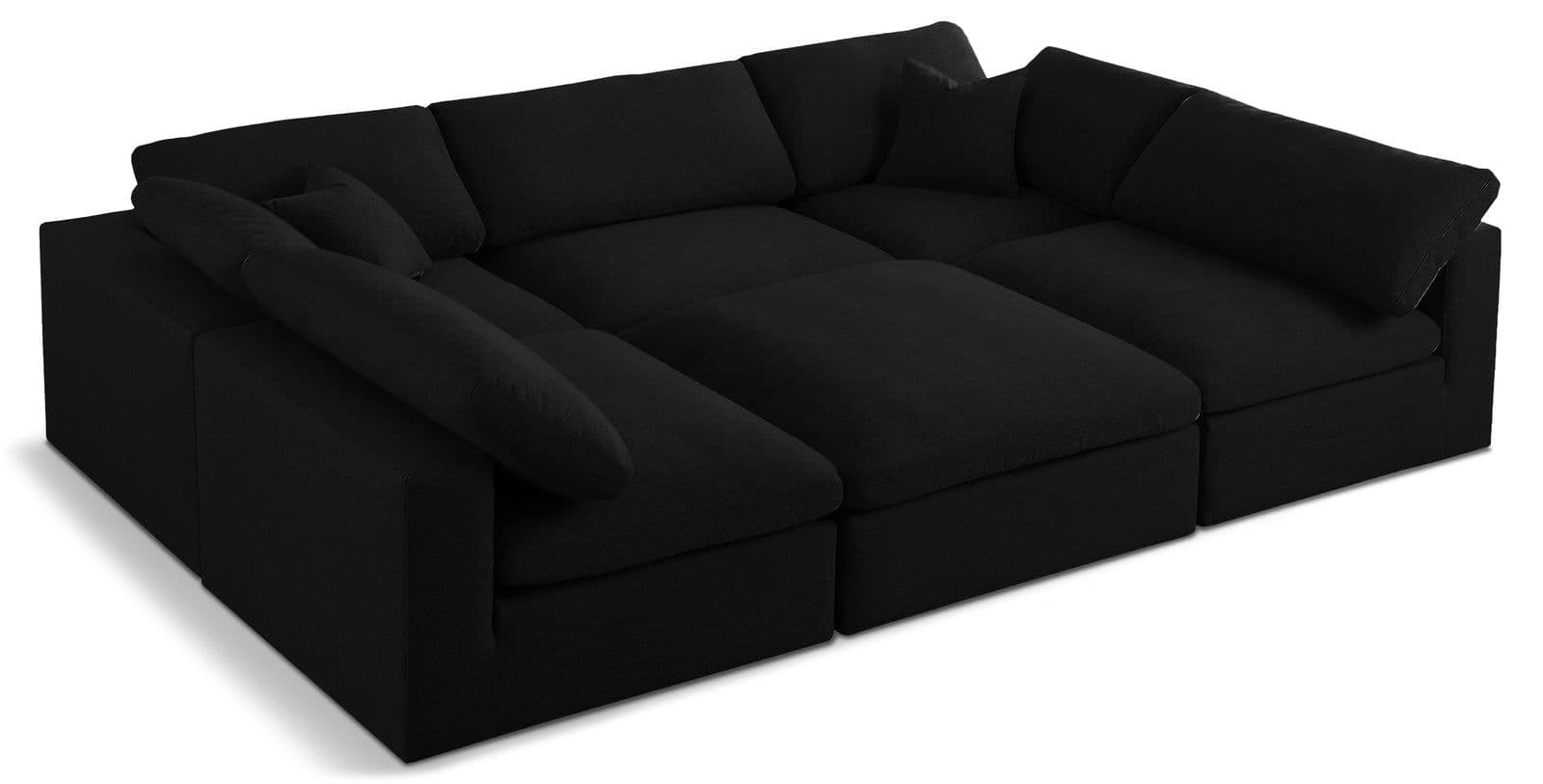 Camden 119" Black Linen Textured Fabric Upholstered Deluxe Comfort Sectional, 6-Piece