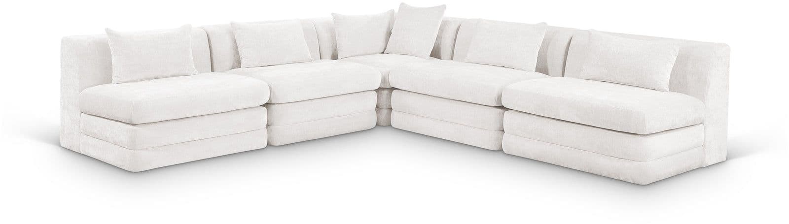 Willow 114" Cream Chenille Fabric Upholstered 5Pc. Sectional, 5-Piece