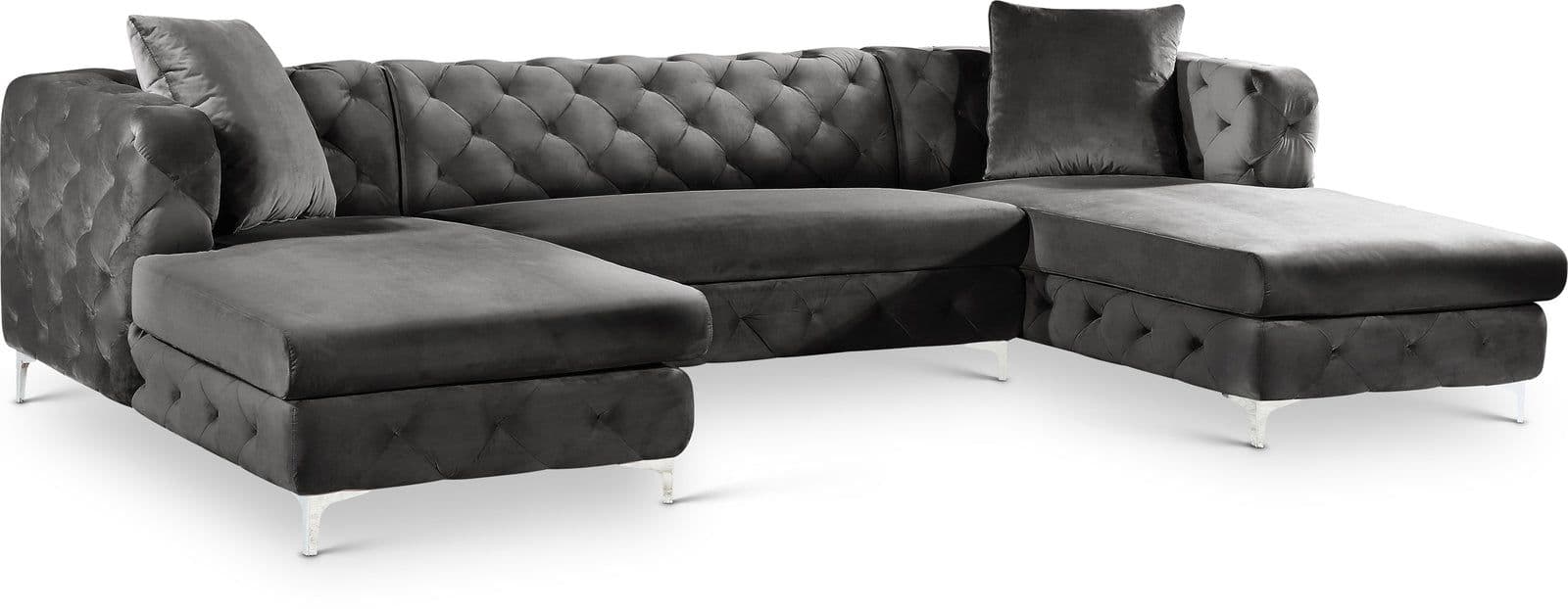 Greer 127" Grey Velvet Upholstered Sectional, 3-Piece