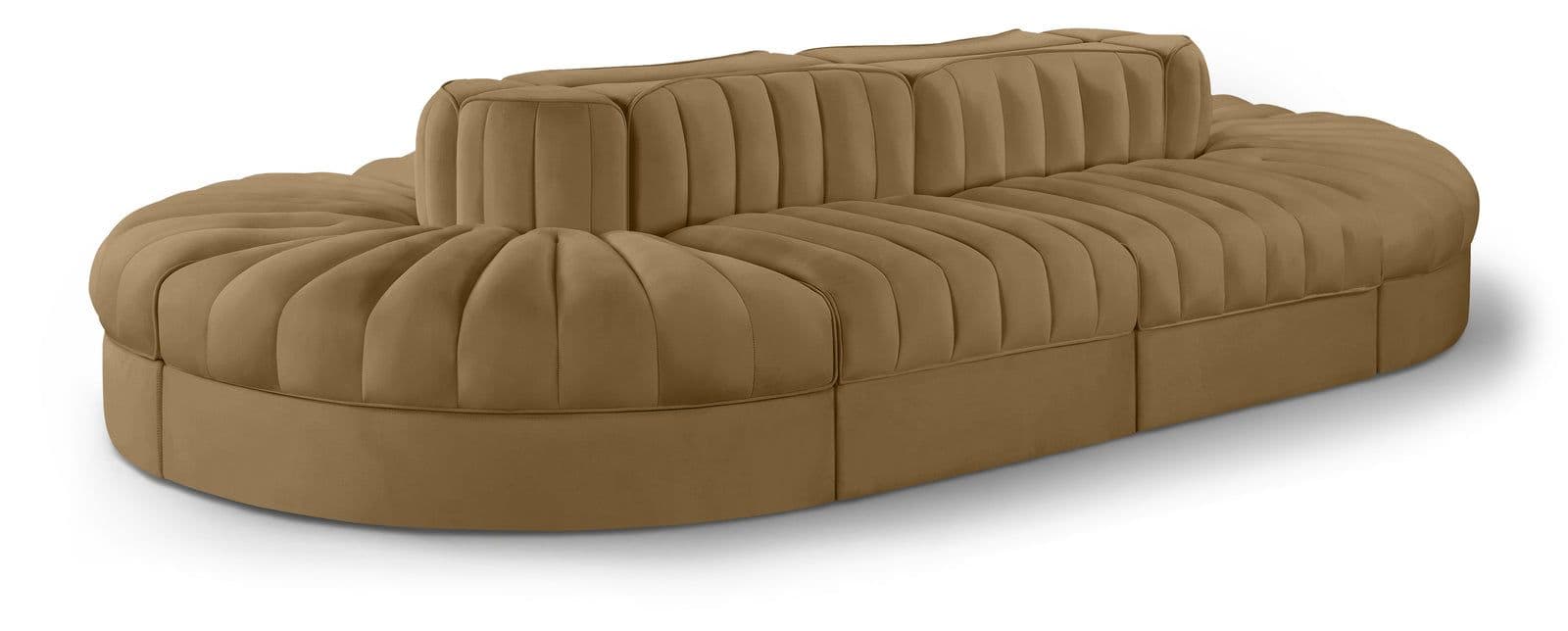 Talia Saddle Velvet Performance Fabric Upholstered Sectional, 8-Piece (Style 2)