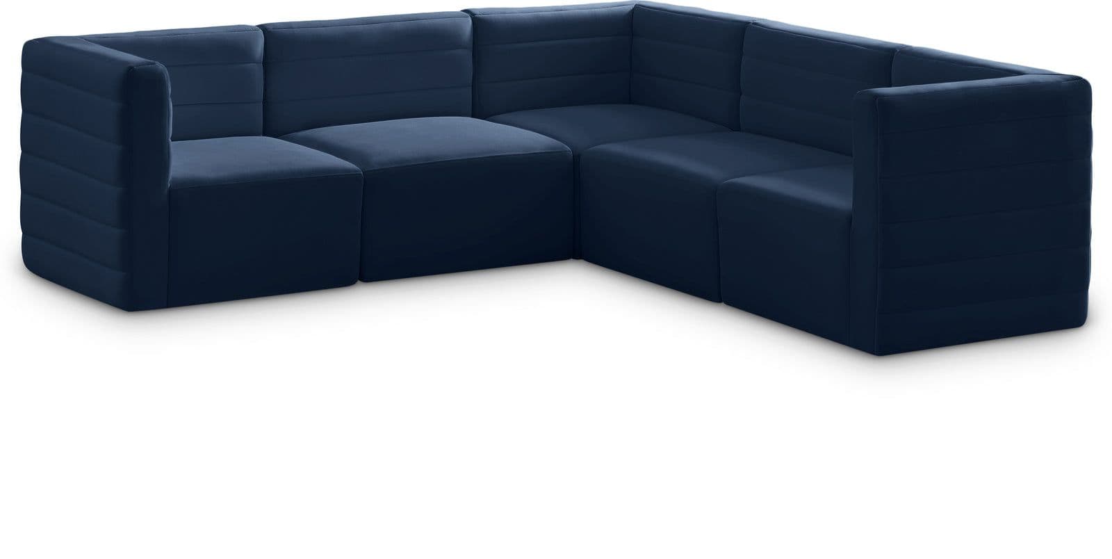 Opal 95" Navy Velvet Upholstered Comfort Sectional, 5-Piece