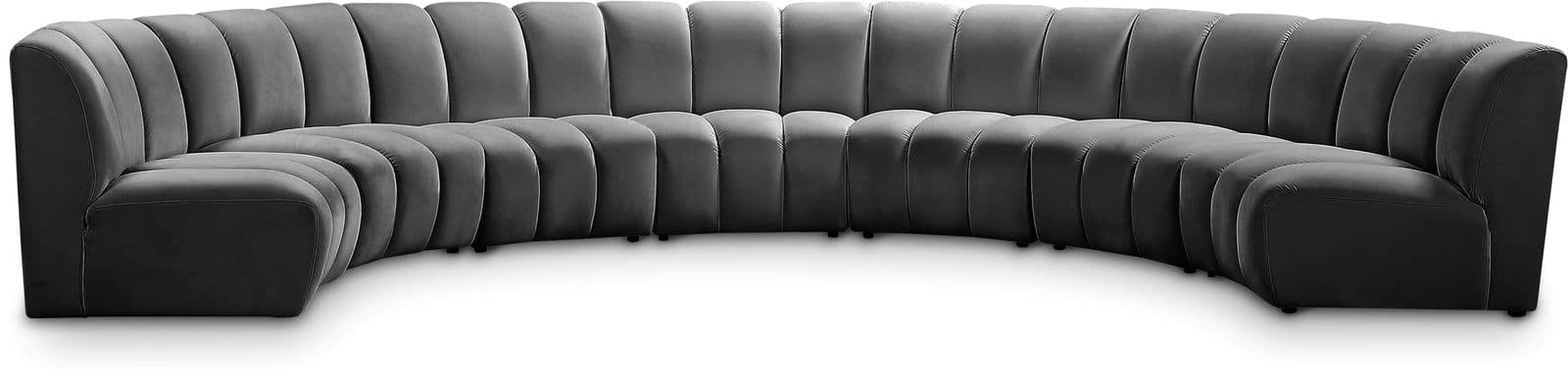 Isolde 178" Grey Velvet Upholstered Sectional, 7-Piece