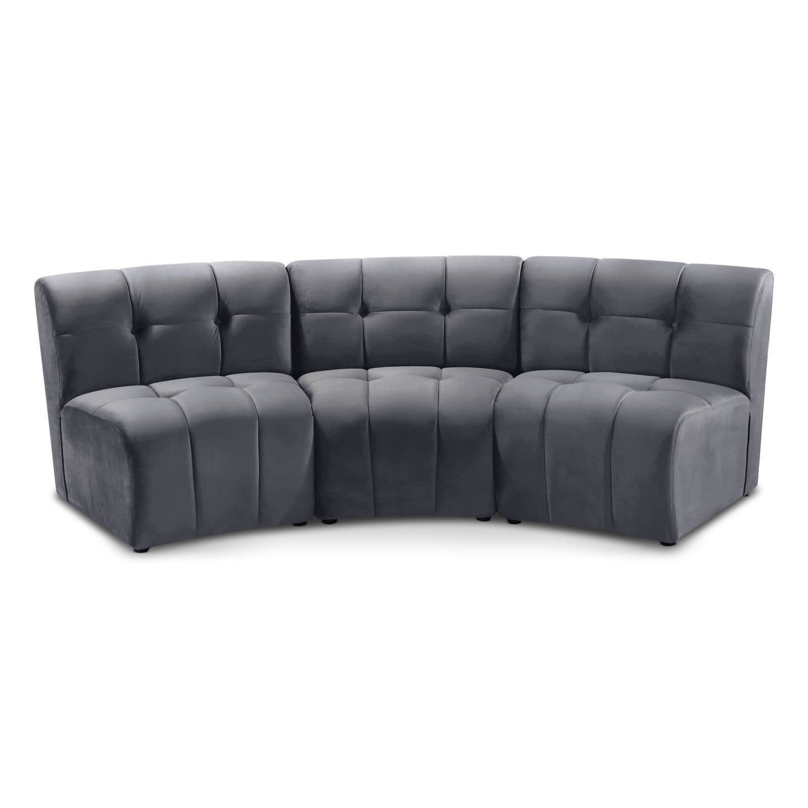 Kira 94" Grey Velvet Upholstered Sectional, 3-Piece