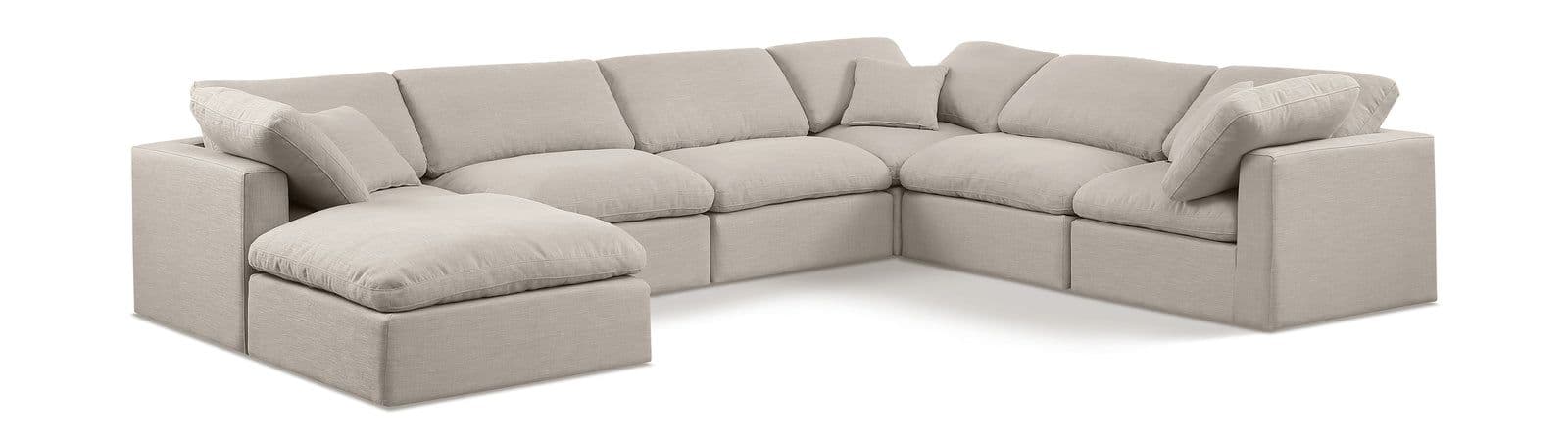 Sloane 140" Linen Textured Fabric Upholstered Sectional, 7-Piece