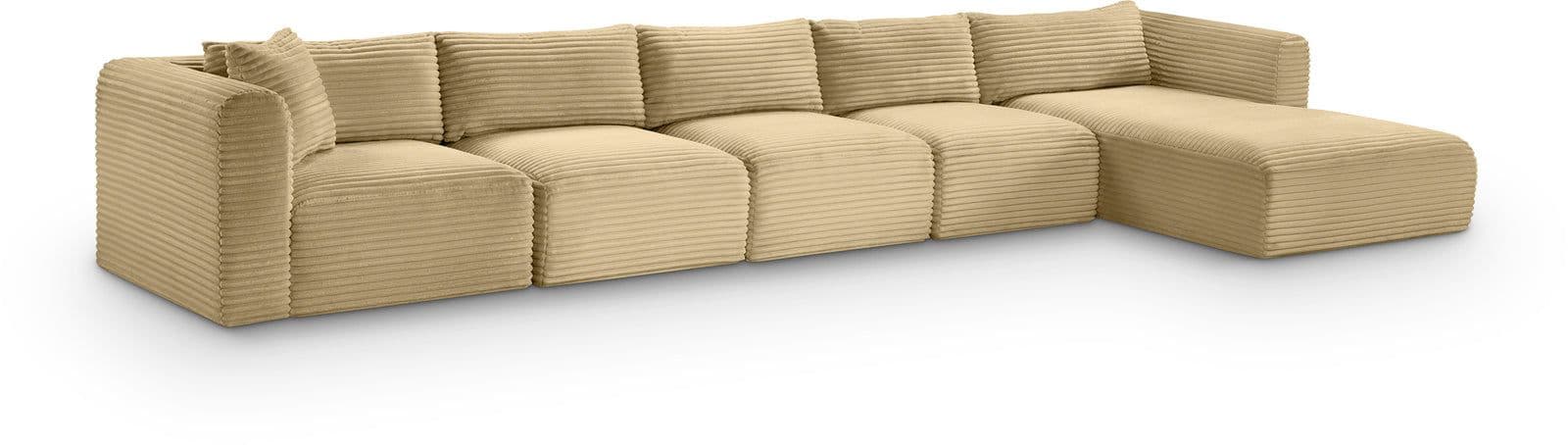 Faye 176" Camel Corduroy Performance Fabric Upholstered Sectional, 5-Piece