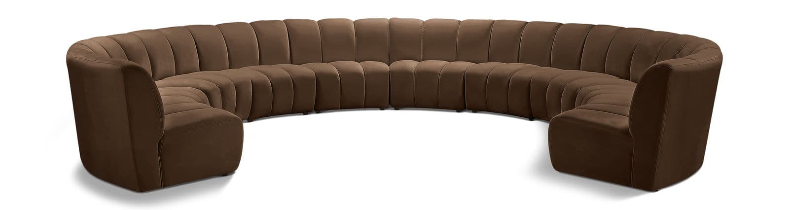 Isolde 183" Brown Velvet Upholstered Sectional, 10-Piece