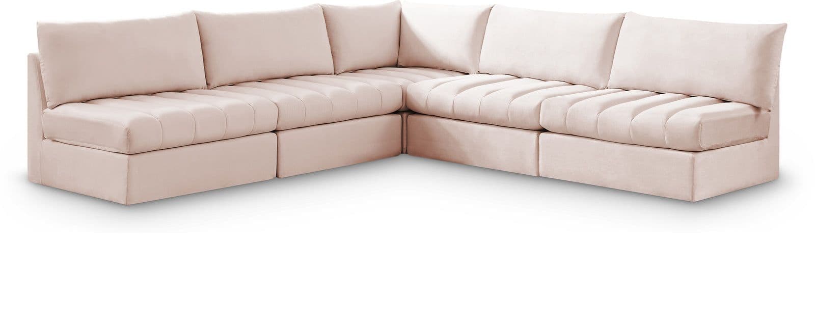 Rowan 107" Pink Velvet Upholstered Sectional, 5-Piece