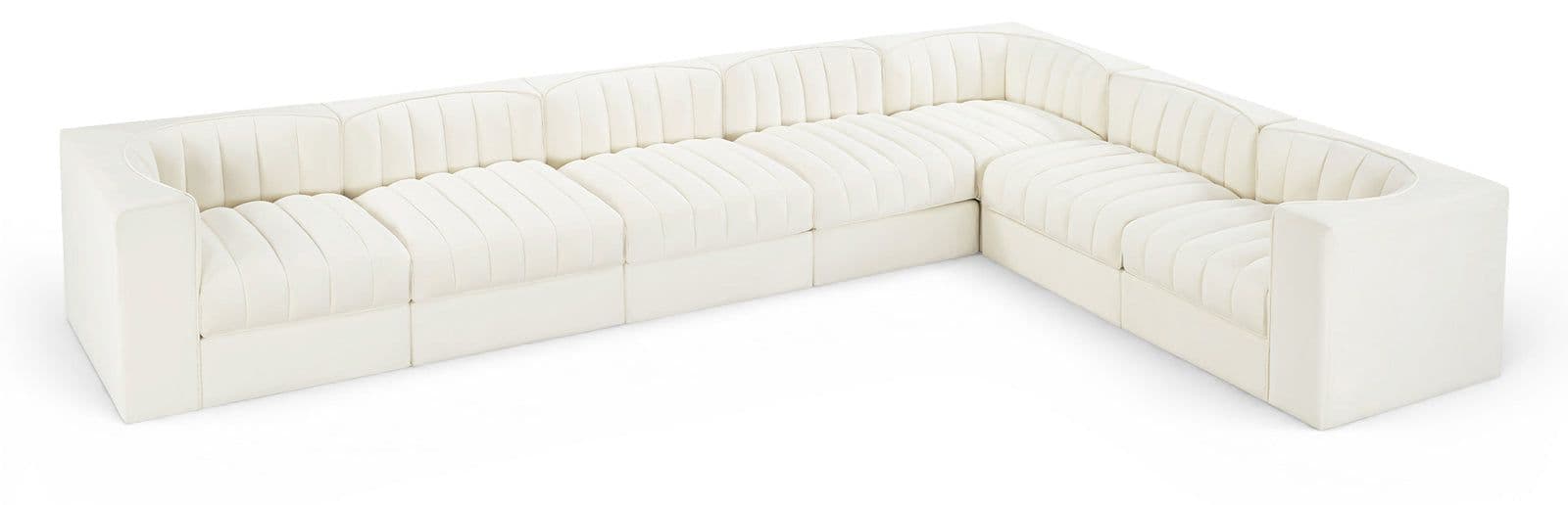 Talia Cream Velvet Performance Fabric Upholstered Sectional, 7-Piece (Style 3)