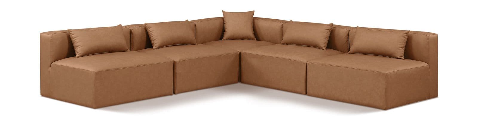Farrah 108" Brown Vegan Leather Upholstered Sectional, 5-Piece