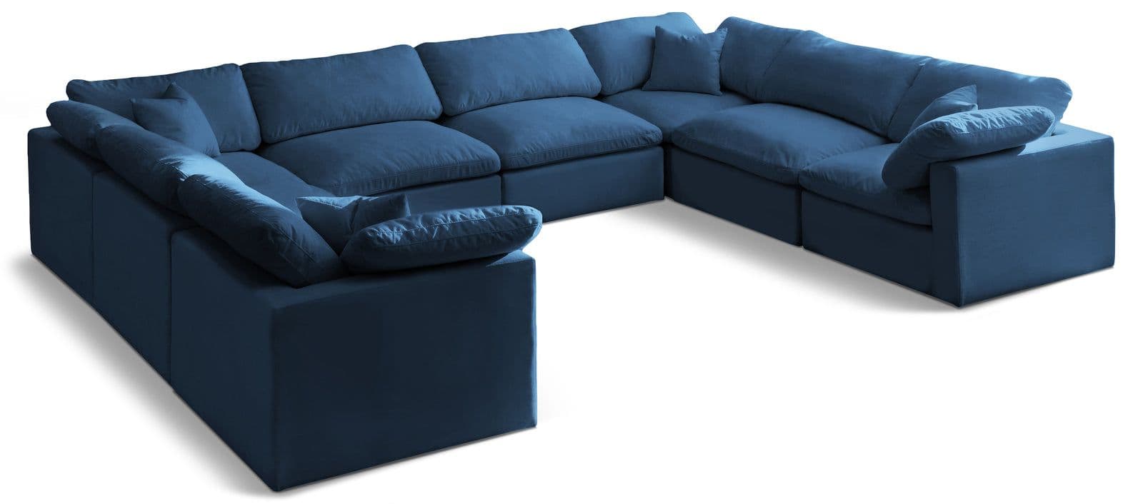 Selene 140" Navy Velvet Upholstered Standard Comfort Sectional, 8-Piece