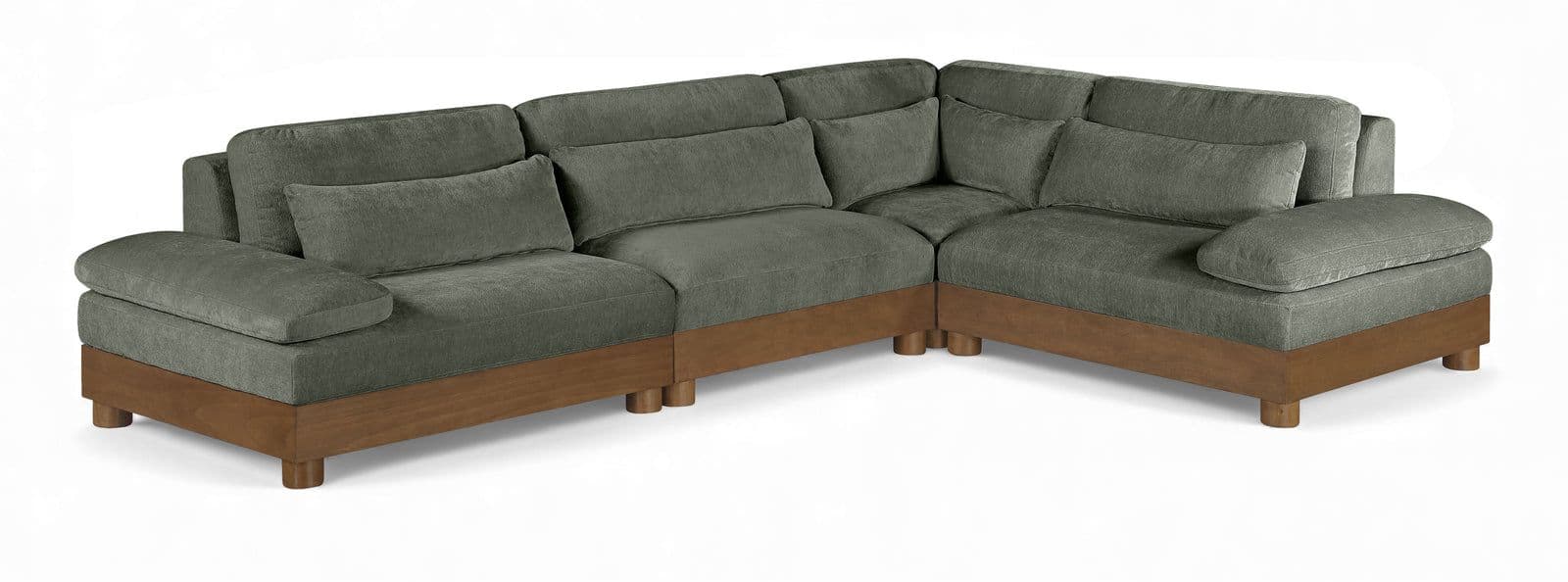 Kira 127.75" Green Chenille Fabric Upholstered Sectional, 4-Piece