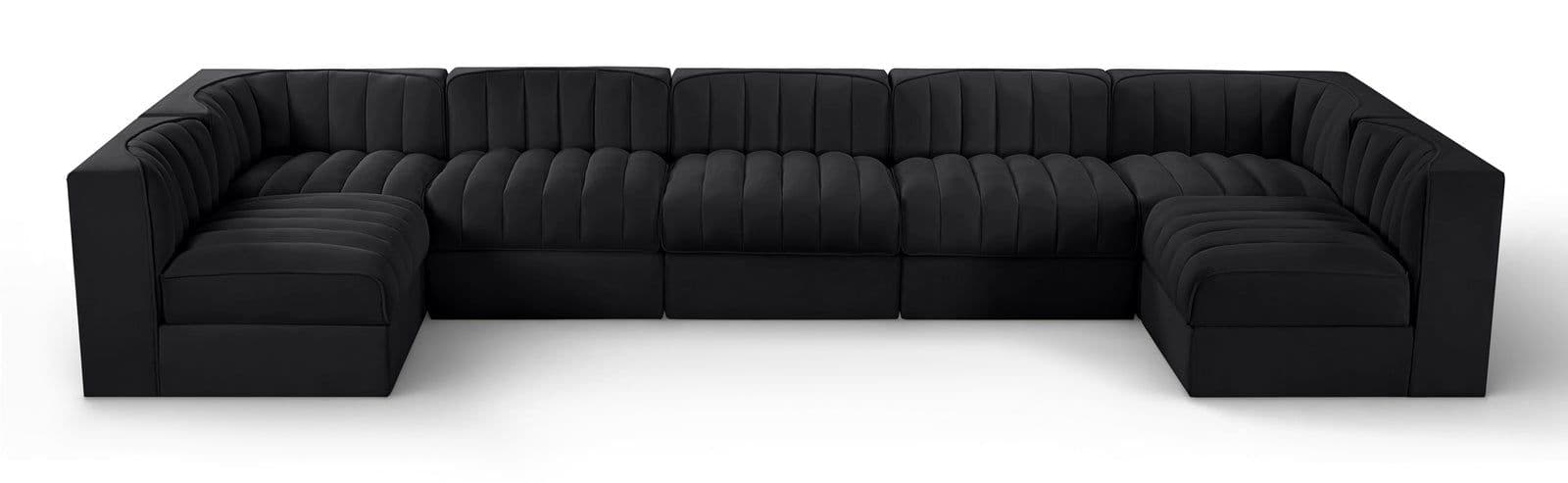 Talia Black Velvet Performance Fabric Upholstered Sectional, 7-Piece (Style 2)