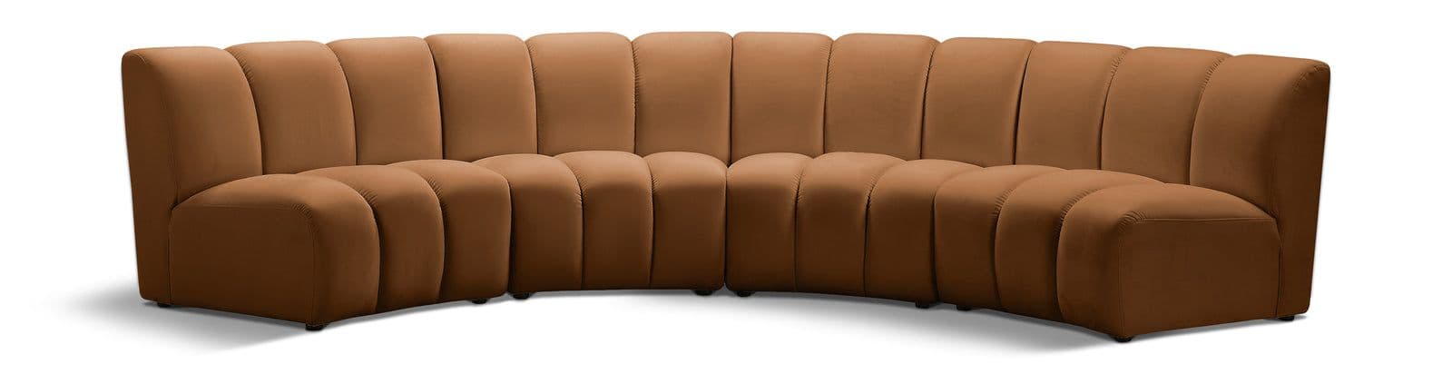 Isolde 148" Saddle Velvet Upholstered Sectional, 4-Piece