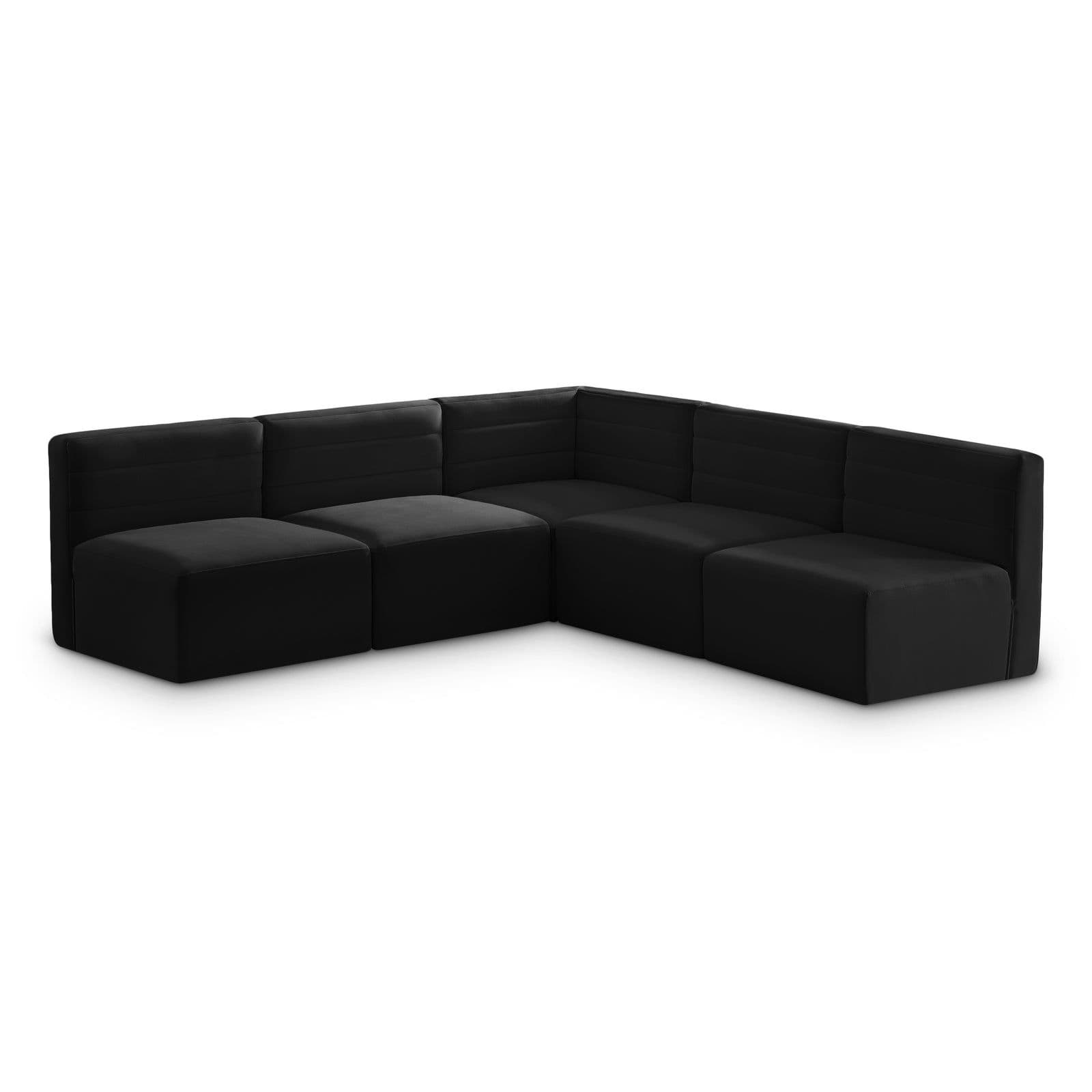 Opal 94" Black Velvet Upholstered Comfort Sectional, 5-Piece