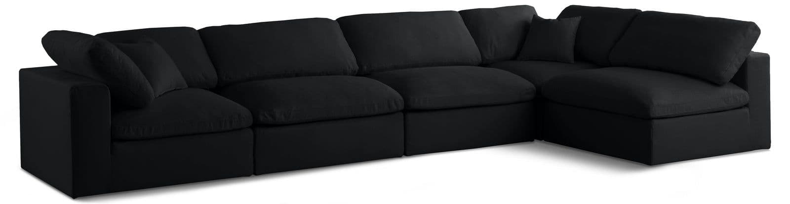 Selene 140" Black Velvet Upholstered Standard Comfort Sectional, 5-Piece (Style 2)