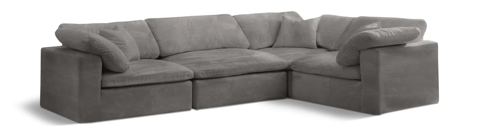 Florence 119" Grey Velvet Upholstered Overstuffed Fiber Filled Comfort Sectional, 4-Piece (Style 2)
