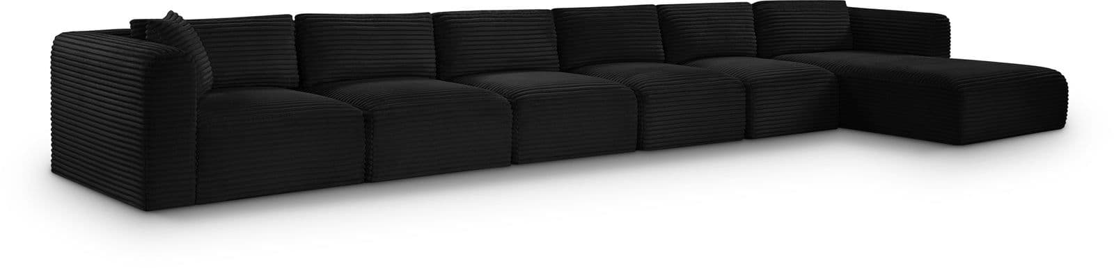 Faye 207" Black Corduroy Performance Fabric Upholstered Sectional, 6-Piece
