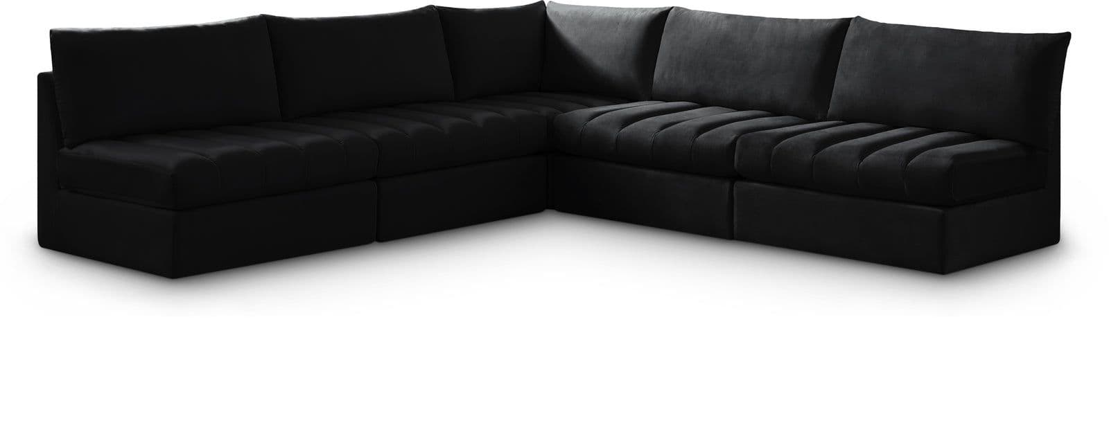 Rowan 107" Black Velvet Upholstered Sectional, 5-Piece