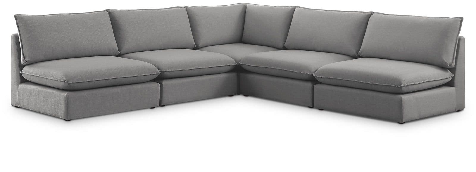 Linden 120" Grey Linen Textured Fabric Upholstered Sectional, 5-Piece