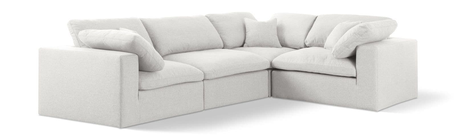 Camden 119" Cream Linen Textured Fabric Upholstered Deluxe Comfort Sectional, 4-Piece (Style 3)