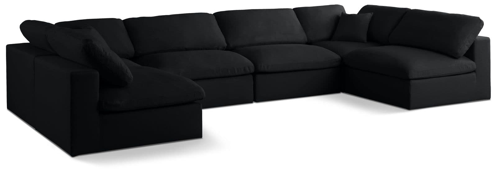 Selene 140" Black Velvet Upholstered Standard Comfort Sectional, 6-Piece (Style 3)