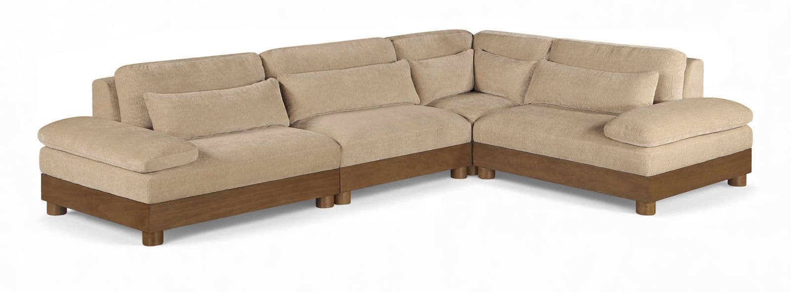 Kira 127.75" Beige Chenille Fabric Upholstered Sectional, 4-Piece