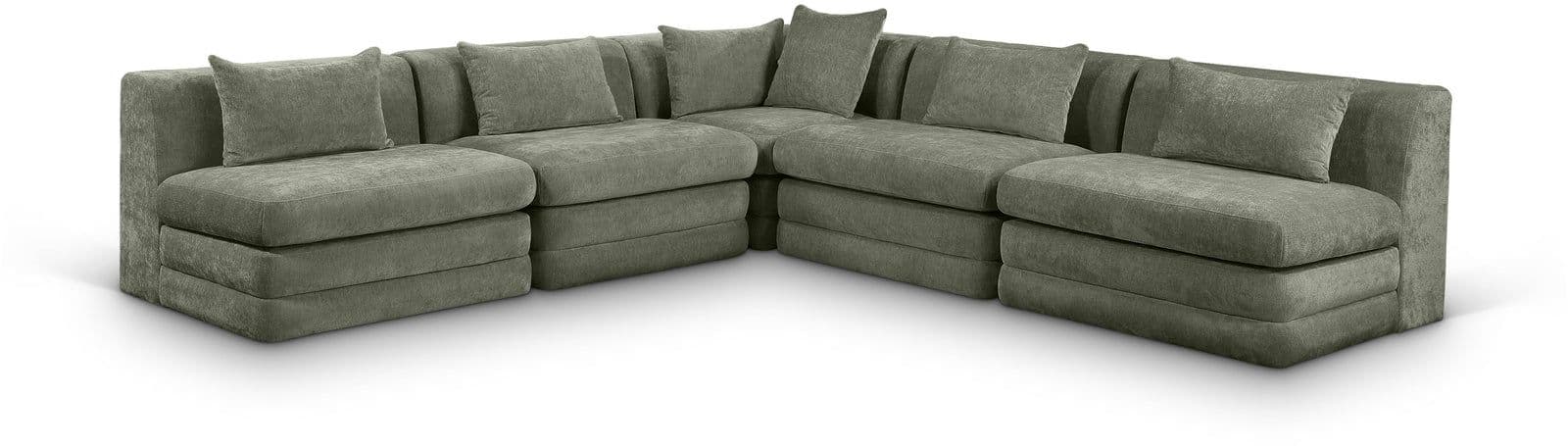 Willow 114" Green Chenille Fabric Upholstered 5Pc. Sectional, 5-Piece