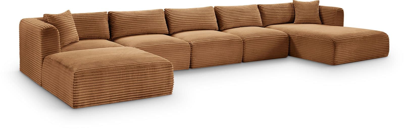 Faye 176" Saddle Corduroy Performance Fabric Upholstered Sectional, 6-Piece