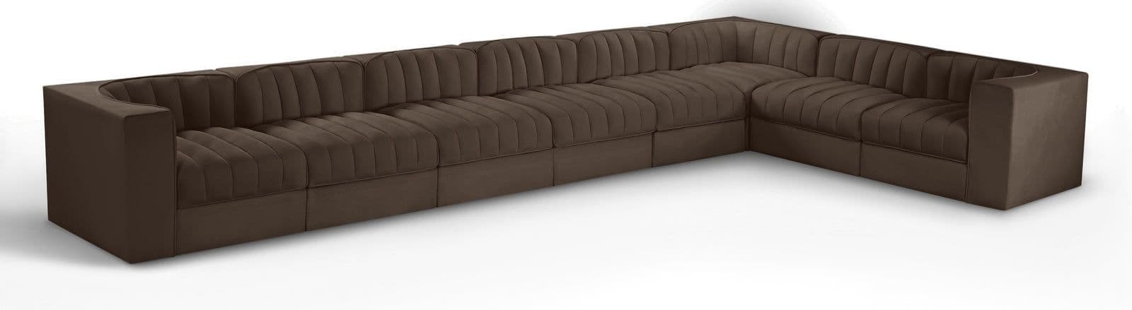 Talia Brown Velvet Performance Fabric Upholstered Sectional, 8-Piece (Style 3)