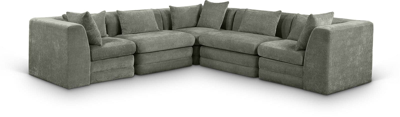 Willow 114" Green Chenille Fabric Upholstered 5Pc. Sectional, 5-Piece (Style 2)