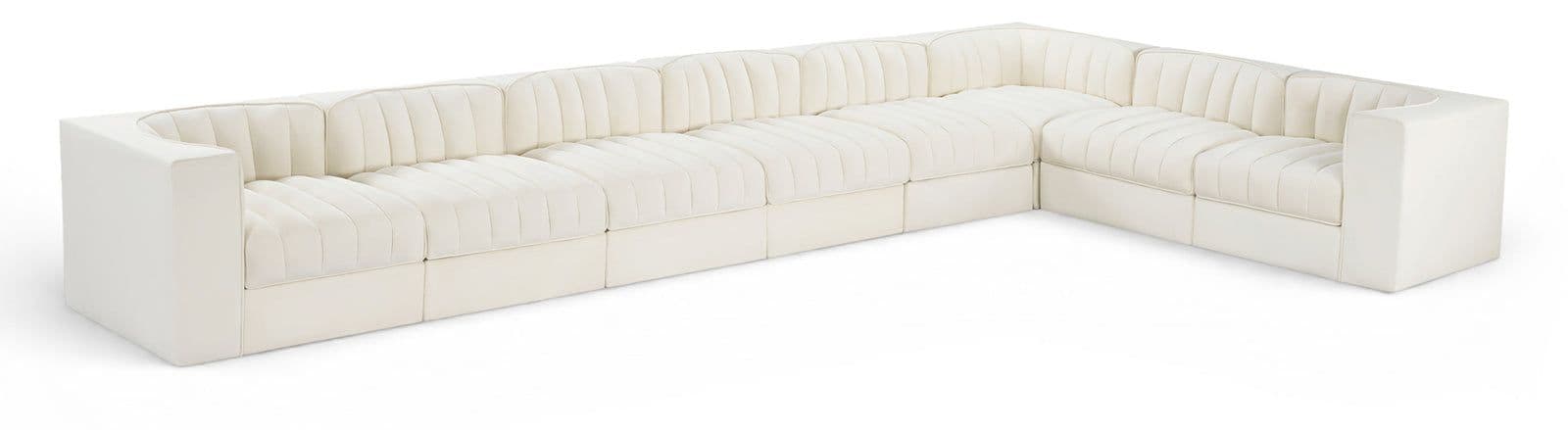 Talia Cream Velvet Performance Fabric Upholstered Sectional, 8-Piece (Style 3)