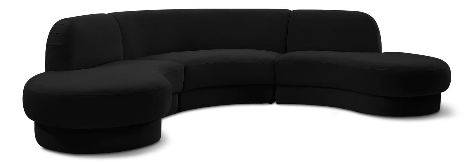 Sage 135" Black Velvet Upholstered Sectional, 3-Piece