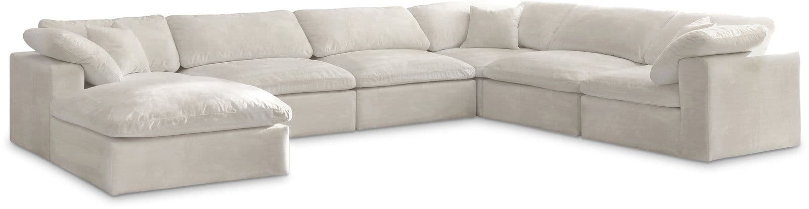 Florence 158" Cream Velvet Upholstered Overstuffed Fiber Filled Comfort Sectional, 7-Piece