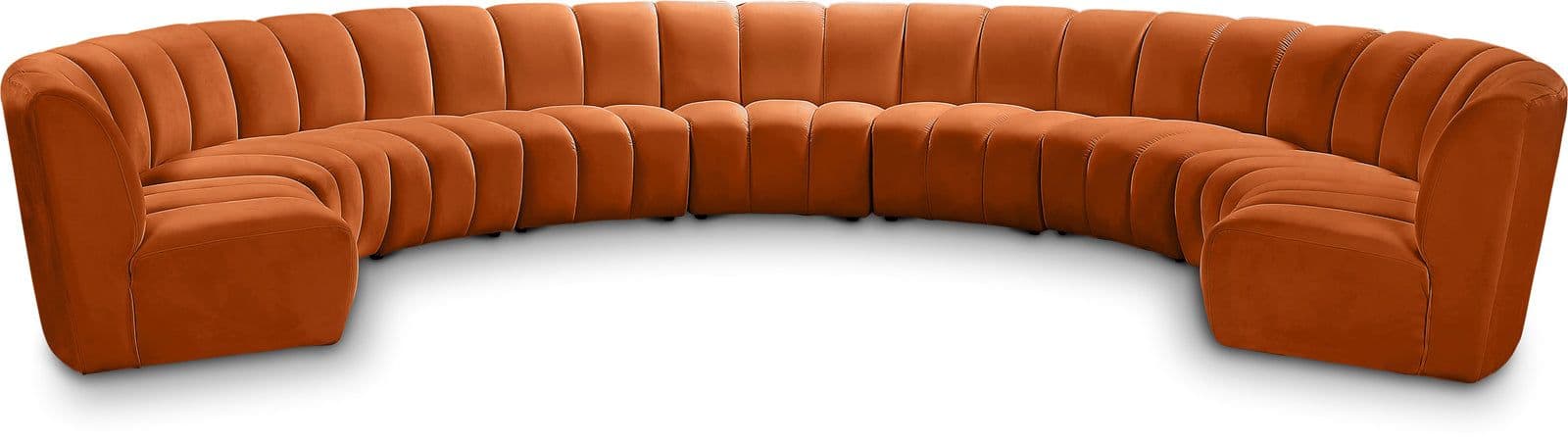 Isolde 178" Cognac Velvet Upholstered Sectional, 9-Piece