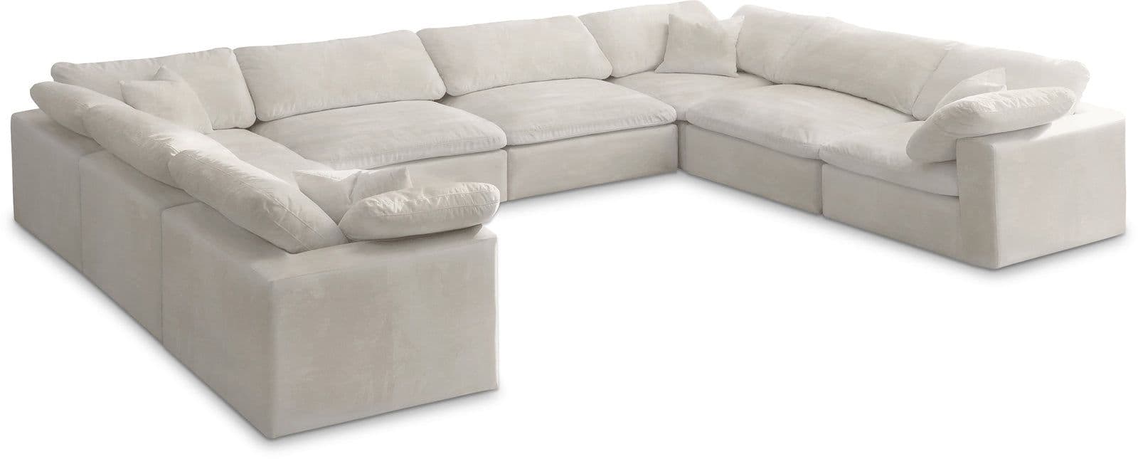 Florence 158" Cream Velvet Upholstered Overstuffed Fiber Filled Comfort Sectional, 8-Piece