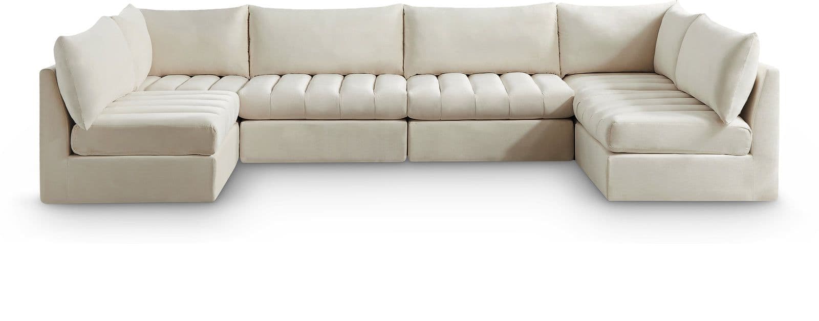 Rowan 140" Cream Velvet Upholstered Sectional, 6-Piece (Style 2)