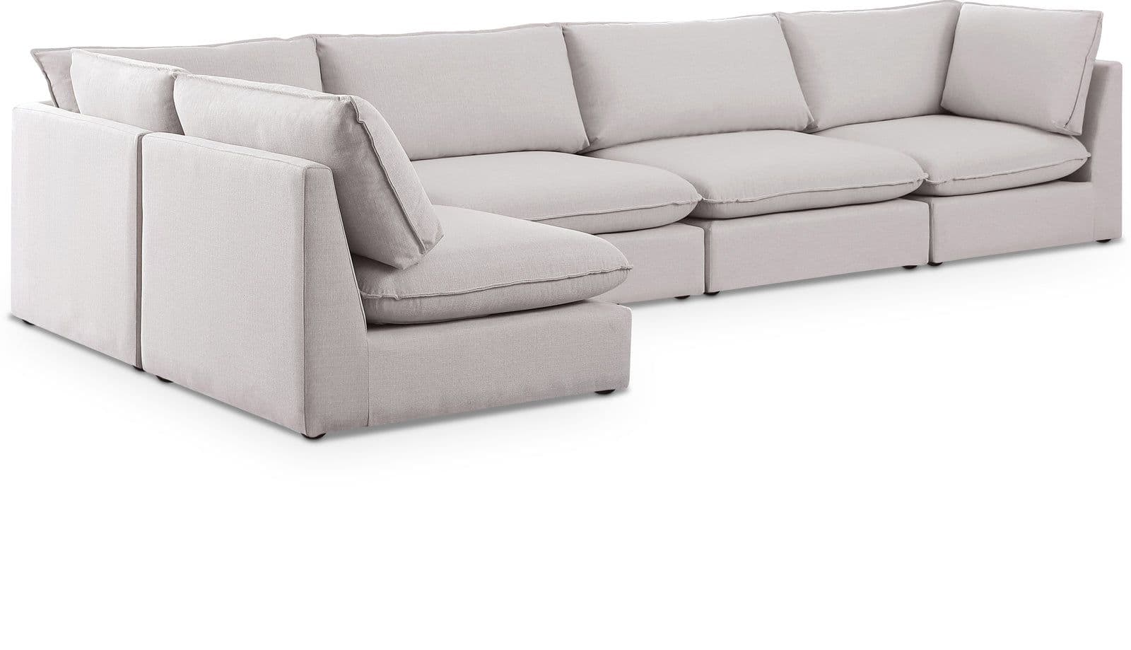 Linden 160" Beige Linen Textured Fabric Upholstered Sectional, 5-Piece