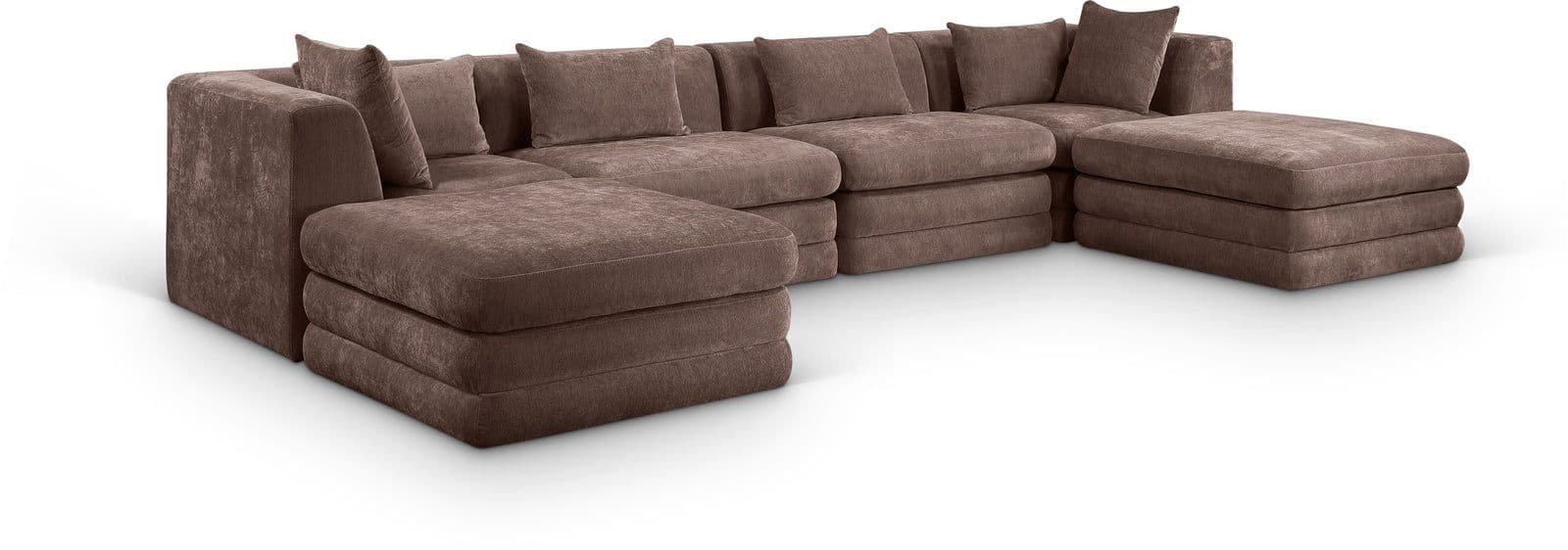 Willow 152" Brown Chenille Fabric Upholstered 6Pc. Sectional, 6-Piece (Style 2)