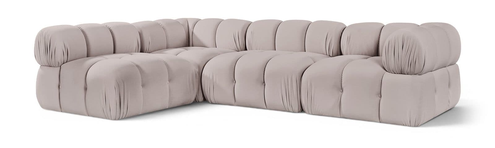 Camden Beige Velvet Performance Fabric Upholstered Sectional, 4-Piece