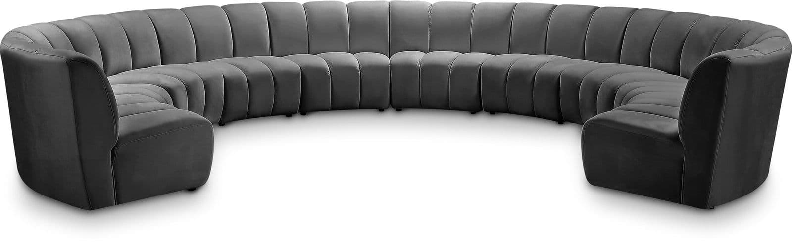 Isolde 178" Grey Velvet Upholstered Sectional, 10-Piece