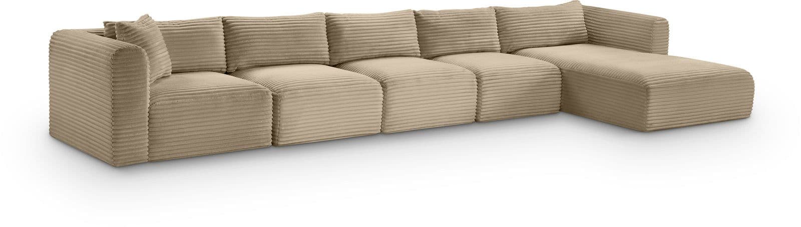 Faye 176" Taupe Corduroy Performance Fabric Upholstered Sectional, 5-Piece