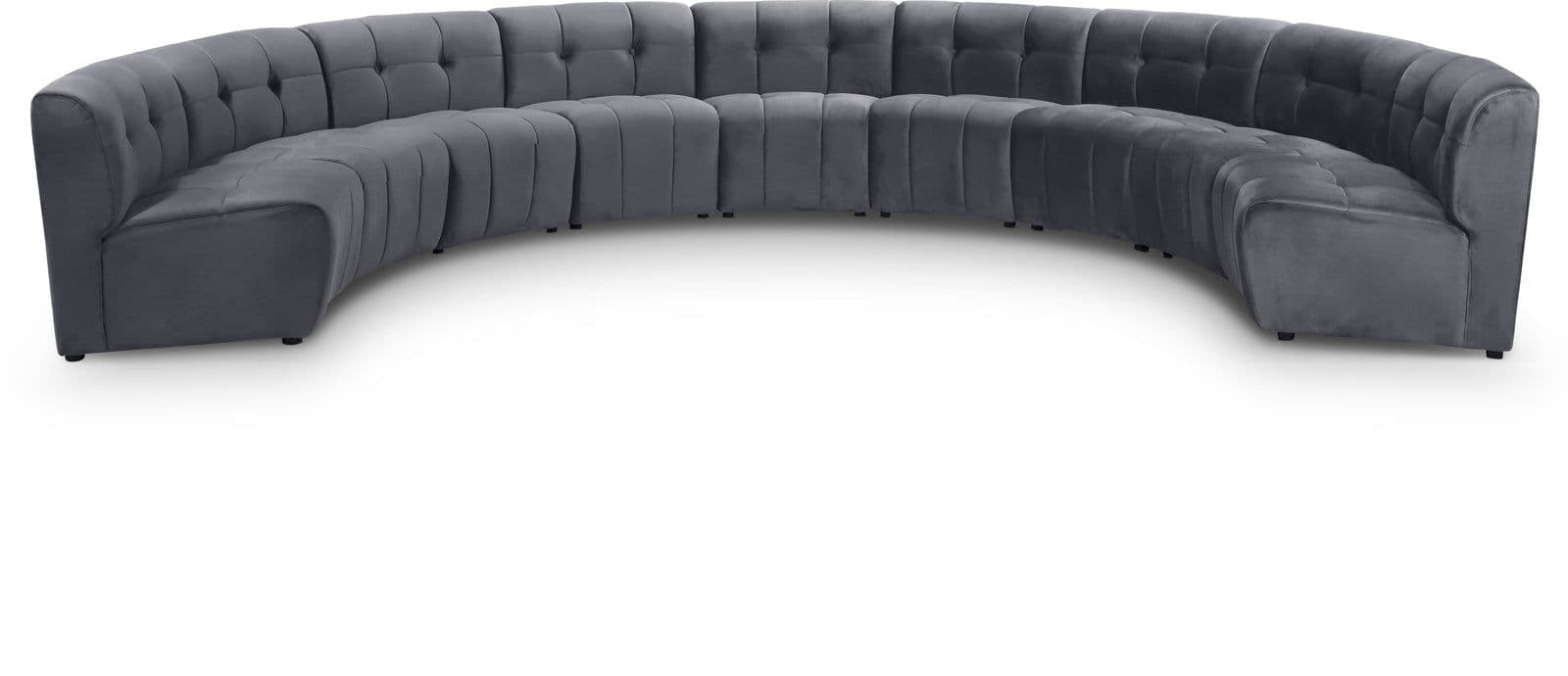 Kira 177.5" Grey Velvet Upholstered Sectional, 9-Piece