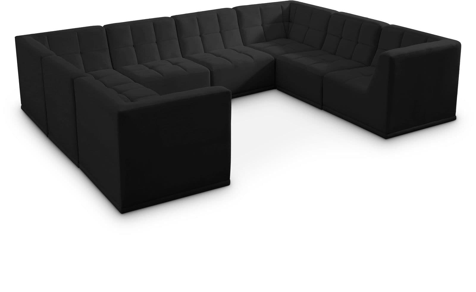 Jolie 128" Black Velvet Upholstered Sectional, 8-Piece