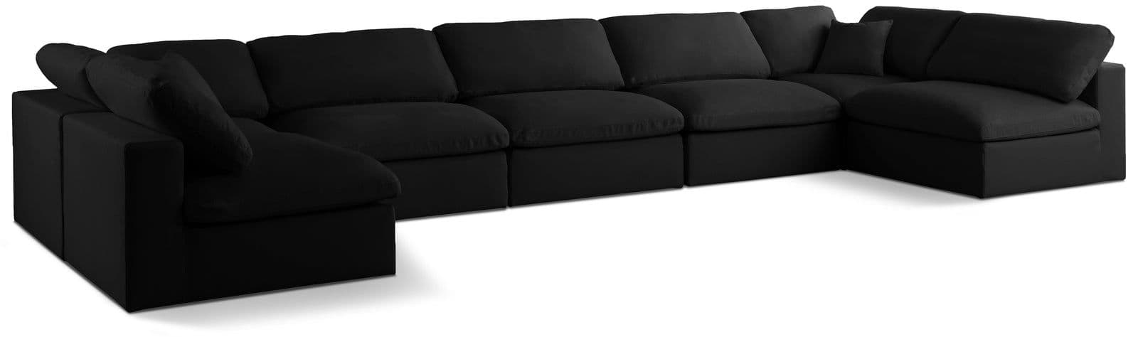 Selene 175" Black Velvet Upholstered Standard Comfort Sectional, 7-Piece