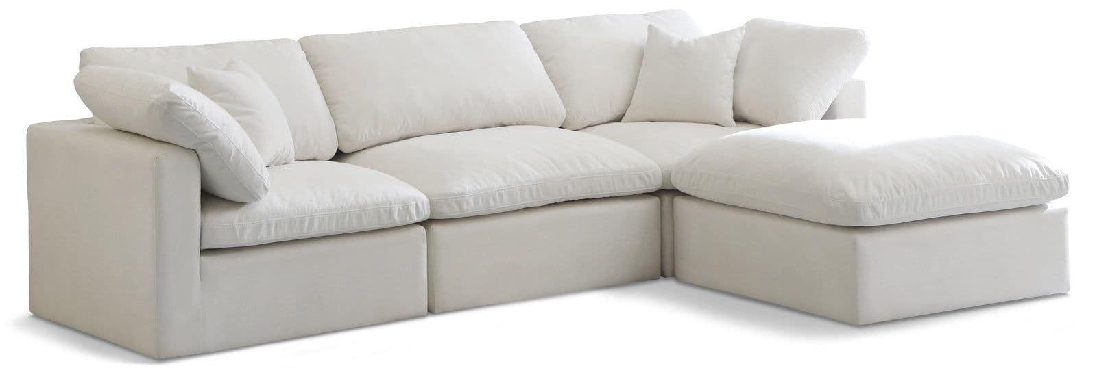 Selene 105" Cream Velvet Upholstered Standard Comfort Sectional, 4-Piece