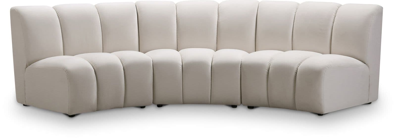 Isolde 119" Cream Velvet Upholstered Sectional, 3-Piece