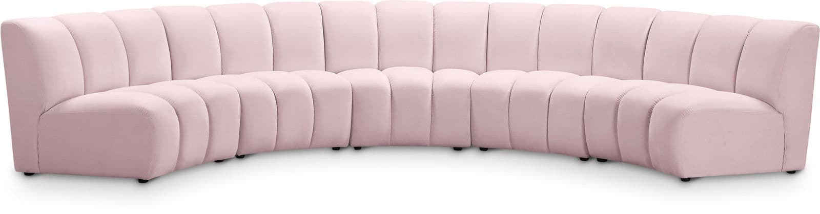 Isolde 167" Pink Velvet Upholstered Sectional, 5-Piece