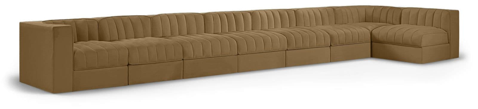 Talia Saddle Velvet Performance Fabric Upholstered Sectional, 8-Piece (Style 4)