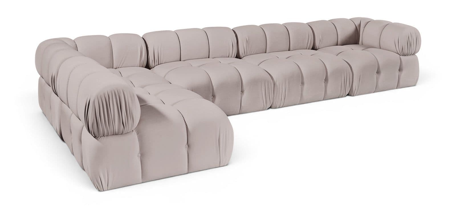 Camden Beige Velvet Performance Fabric Upholstered Sectional, 5-Piece (Style 4)