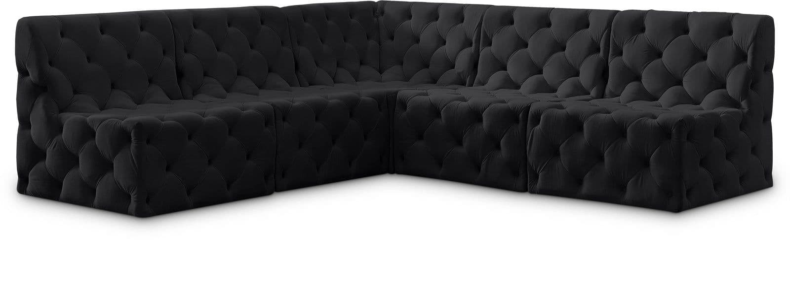Faye 93" Black Velvet Upholstered Sectional, 5-Piece